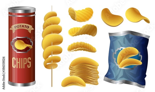 Chips potato icons set. Cartoon set of chips potato vector icons for web design