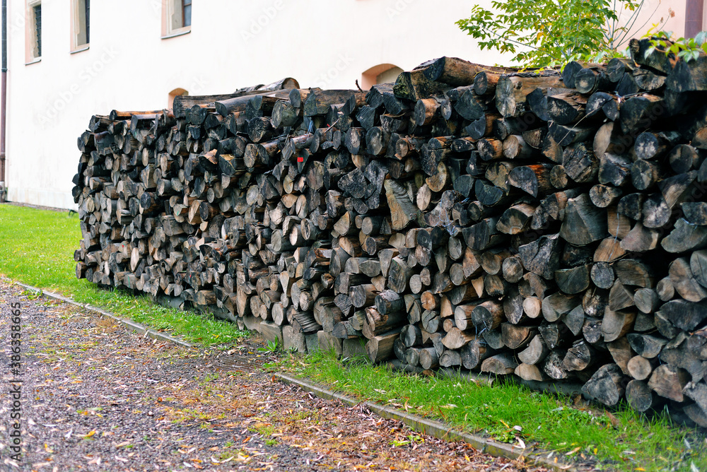 stack of firewood in the yard