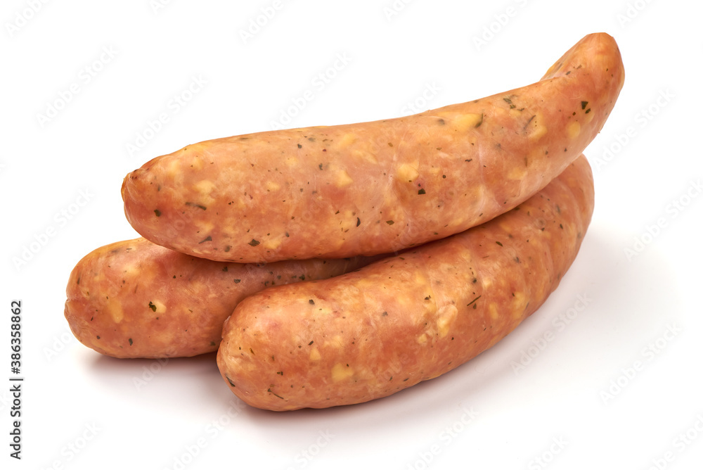 German bratwurst sausages, isolated on white background German bratwurst sausages, isolated on white background