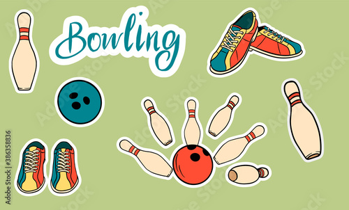 Set of vector icons dedicated to bowling.
