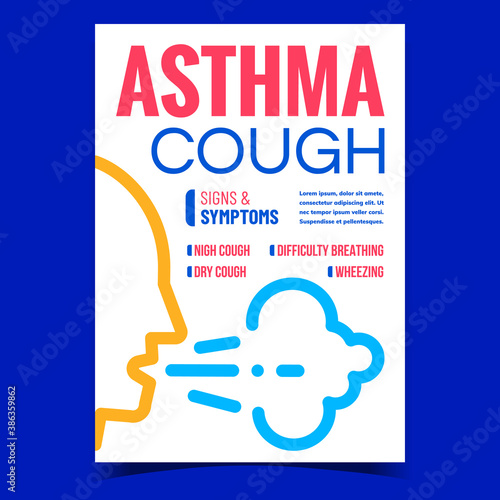 Asthma Cough Creative Promotional Poster Vector. Dry Coughing, Wheezing And Difficulty Breathing Asthma Signs And Symptoms Advertising Banner. Concept Template Style Color Illustration
