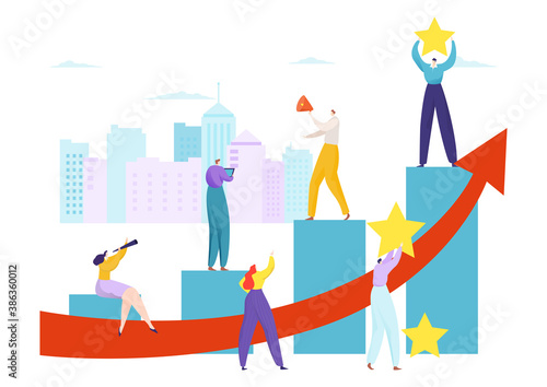 Progress up business, success career achievement conept, vector illustration. Job plan for leadership and businessman ambition. Review flat marketing performance, motivation proccess.