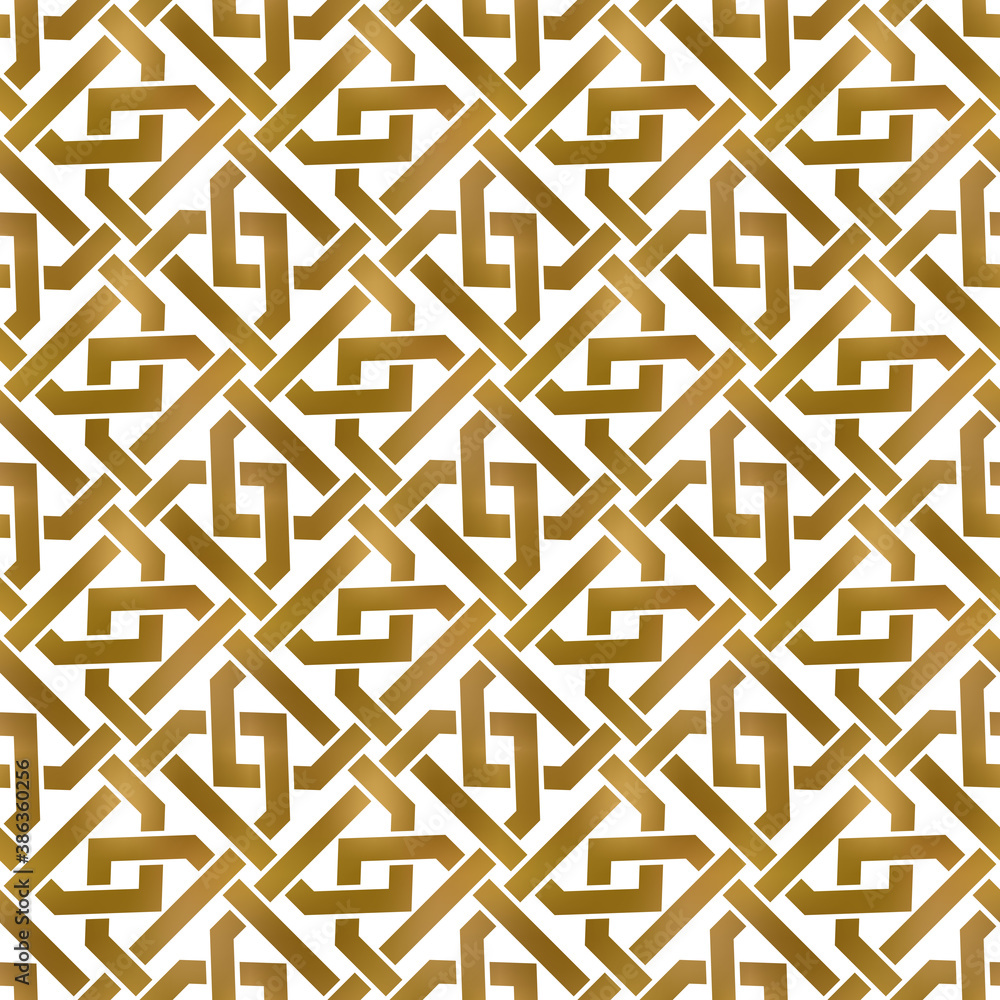 Abstract repeatable background of golden twisted strips. Swatch of gold plexus of bands. Modern seamless pattern.