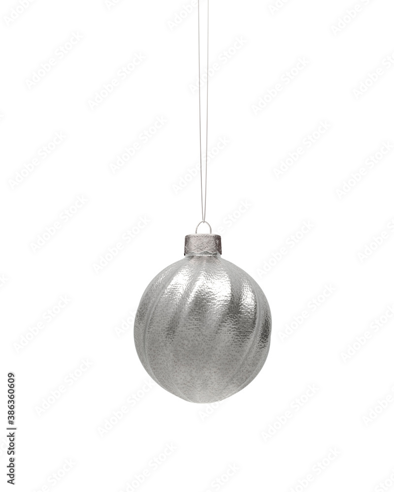 Silver spiral twisted ribbed Christmas ball, textured surface Silver spiral twisted ribbed Christmas ball, textured surface