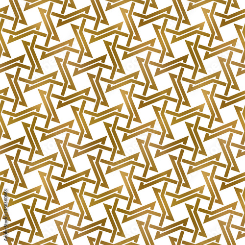 Abstract repeatable background of golden twisted strips. Swatch of gold plexus of bands. Modern seamless pattern.