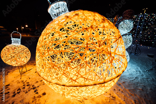 large street garland in the form of a toy in the form of a Christmas ball