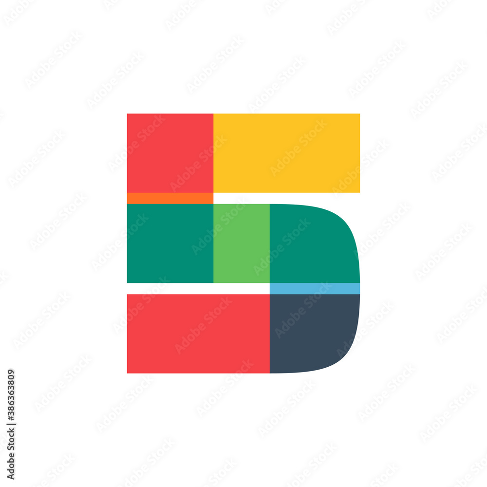 Fototapeta premium Number five logo colored brightly and vividly with colors overlay.