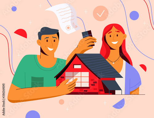 Happy young couple is buying new house together