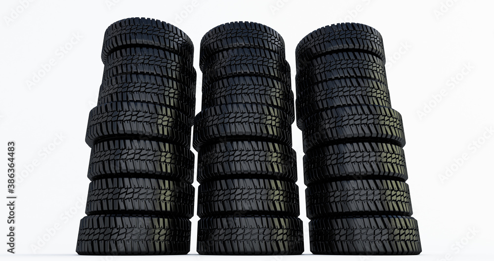 Wheels isolated on white background. winter tires. 3D render Wheels isolated on white background. winter tires. 3D render