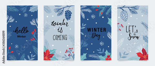 Winter background vector.  New year and Christmas vector illustrations design for social media post and stories, Cover, wallpaper, wall arts, Winter design for advertising and banners.