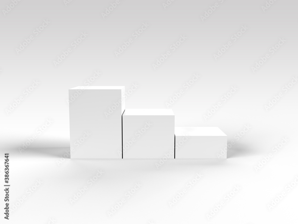 1位2位3位の表彰台、ホワイトキューブの3DCG表彰台のイラスト 1位2位3位の表彰台、ホワイトキューブの3DCG表彰台のイラスト