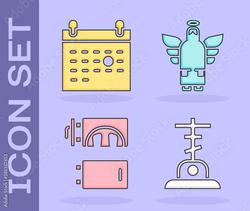 Set Grave with cross, Calendar death, Crematorium and Christmas angel icon. Vector.