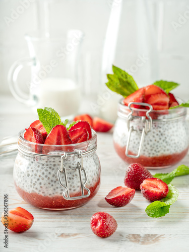 Breakfast pudding with Chia seeds and strawberries