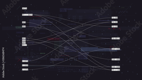 Cyberspace coding and programming virtual communications and data exchange, vector background, abstract matrix space with digits