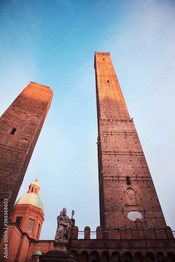 Towers in the city, Bologna, city of towers, middle age, blue, sunny, travel italy