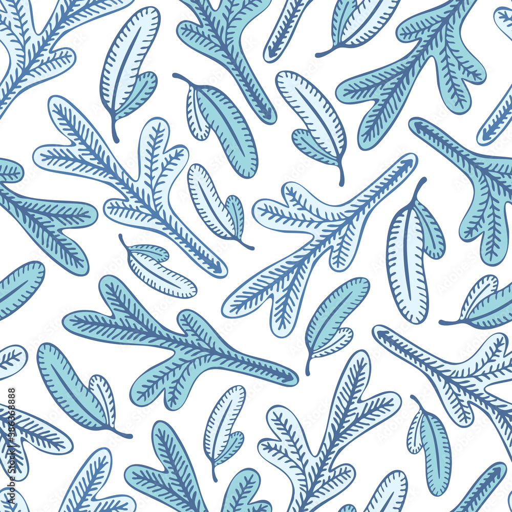 Spruce, fir tree and pine branches in the snow seamless pattern. New years background of Christmas tree branches. Winter forest. Christmas, new year symbol. Vector illustration in Scandinavian style. Spruce, fir tree and pine branches in the snow seamless pattern. New years background of Christmas tree branches. Winter forest. Christmas, new year symbol. Vector illustration in Scandinavian style.
