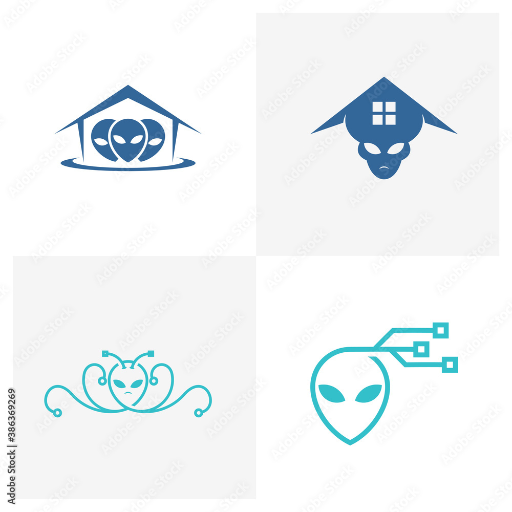 Set of Tech Alien logo design vector Illustration, Alien design template Set of Tech Alien logo design vector Illustration, Alien design template