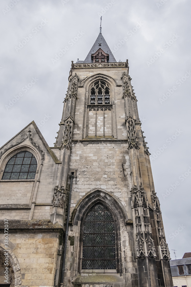 Fototapeta premium Fragment of Amiens Church of Saint-Leu, dedicated to Bishop of Sens - Saint Leu. Built in 1481, church of Saint Leu is one of the twelve ancient Amiens parishes. Amiens, Somme, Picardie, France.