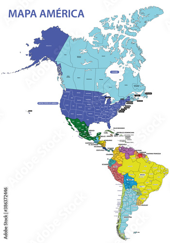 America mapa, estados y provincias