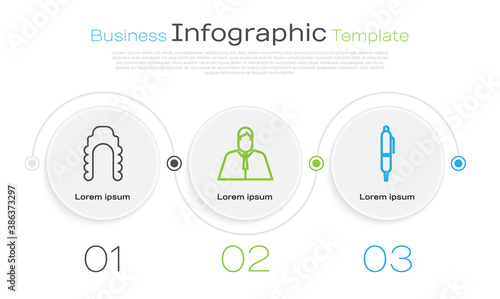 Set line Judge wig, Lawyer, attorney, jurist and Pen. Business infographic template. Vector.