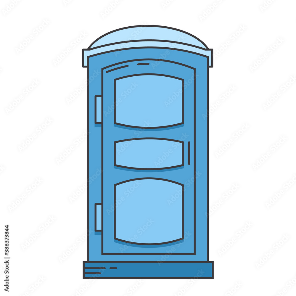 Mobile portable bio toilet icon. Front view. Blue plastic closet WC. Vector iIllustration isolated on white background. Mobile portable bio toilet icon. Front view. Blue plastic closet WC. Vector iIllustration isolated on white background.