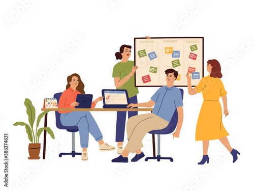 Effective business team. Office group, work cooperative agreement or agenda planning. Flat productive people working together vector concept. Illustration business team effective