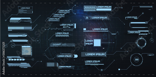Futuristic Callouts titles in HUD style. Template Callout bar labels box  digital style. Futuristic User Interface boxes layout template. Box bars and modern digital info boxes layout templates vector