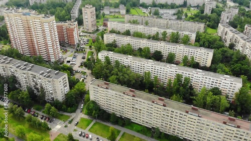 Residential quarters of St. Petersburg. Drone view. photo