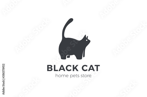 Black Cat Logo design silhouette vector template. Home pets clinic shop Logotype concept icon