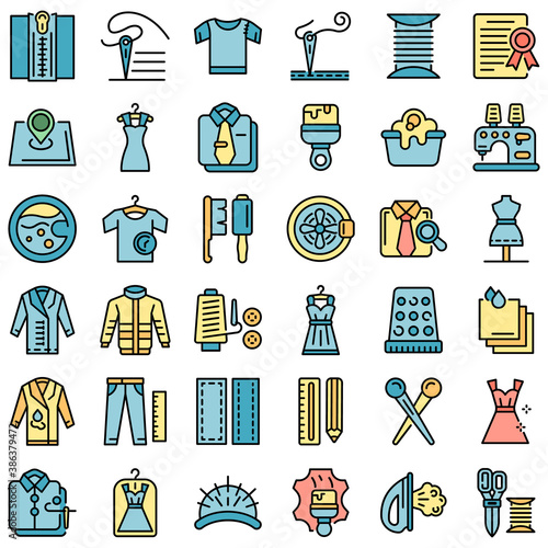 Clothing repair icons set. Outline set of clothing repair vector icons thin line color flat on white