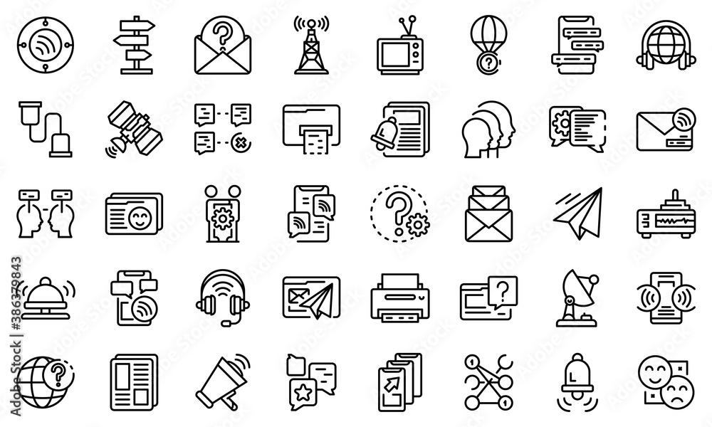 Communication icons set. Outline set of communication vector icons for web design isolated on white background