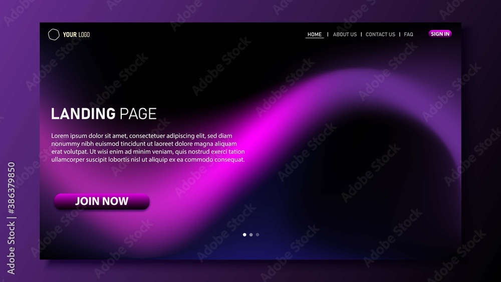 Minimalist landing page design. Fluid color concept. Modern color gradient. UI design for website. Eps 10 vector