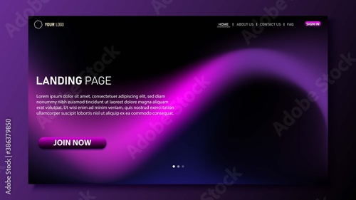 Minimalist landing page design. Fluid color concept. Modern color gradient. UI design for website. Eps 10 vector