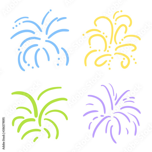 Explosions. Set of fireworks on white. Colorful illustration