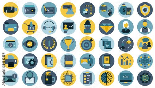 Business, management, finances and technology icon set for website and mobile applications. Flat vector illustration