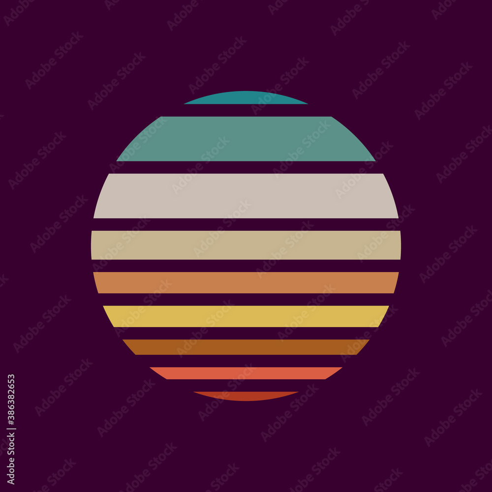 Retro sunset in the style of the 80s-90s. Abstract background with a sunny gradient. Blue and orange colors. Design template for logo, icons, banners, prints. Isolated dark background. Vector Retro sunset in the style of the 80s-90s. Abstract background with a sunny gradient. Blue and orange colors. Design template for logo, icons, banners, prints. Isolated dark background. Vector