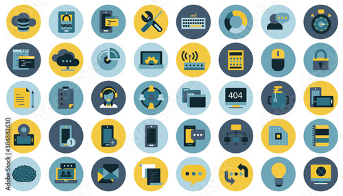 Business, management, finances and technology icon set for website and mobile applications. Flat vector illustration