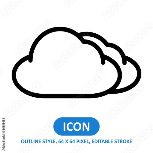 cloudy line style vector icon on white background. Weather vector illustration. Editable Stroke. 64 x 64 pixels. Simple modern design.