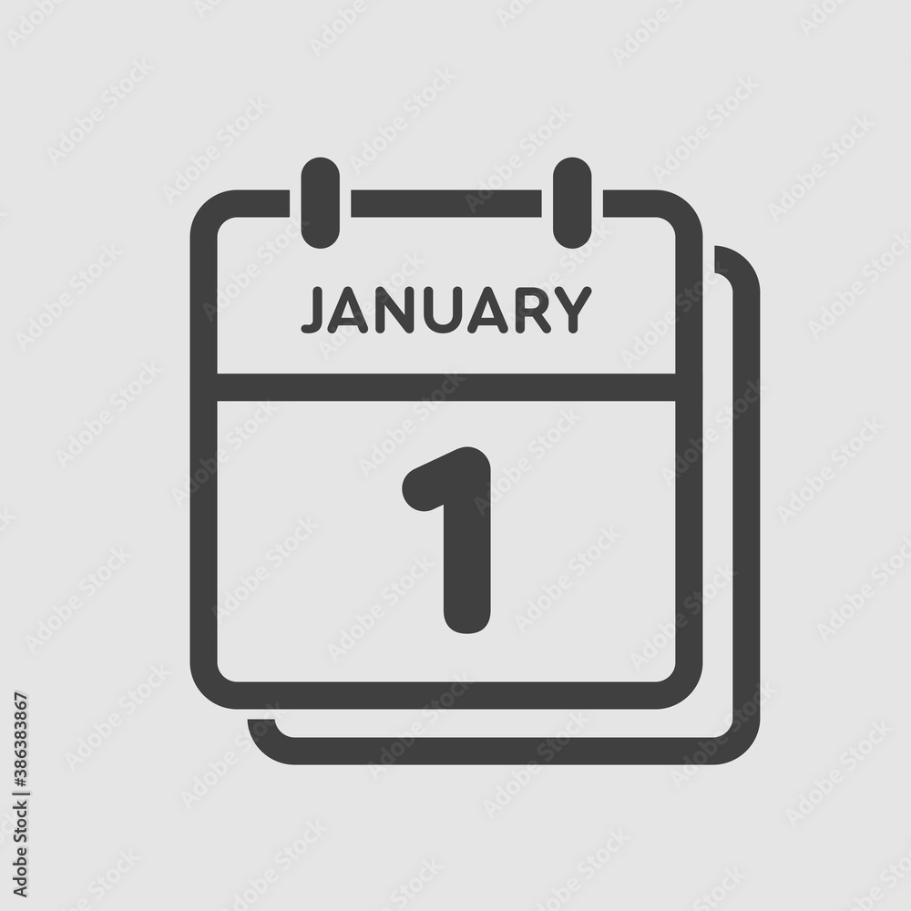 Icon day date 1 January, template calendar page Icon day date 1 January, template calendar page