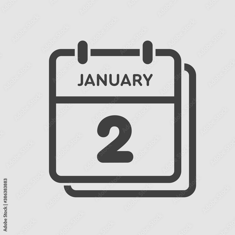 Icon day date 2 January, template calendar page Icon day date 2 January, template calendar page