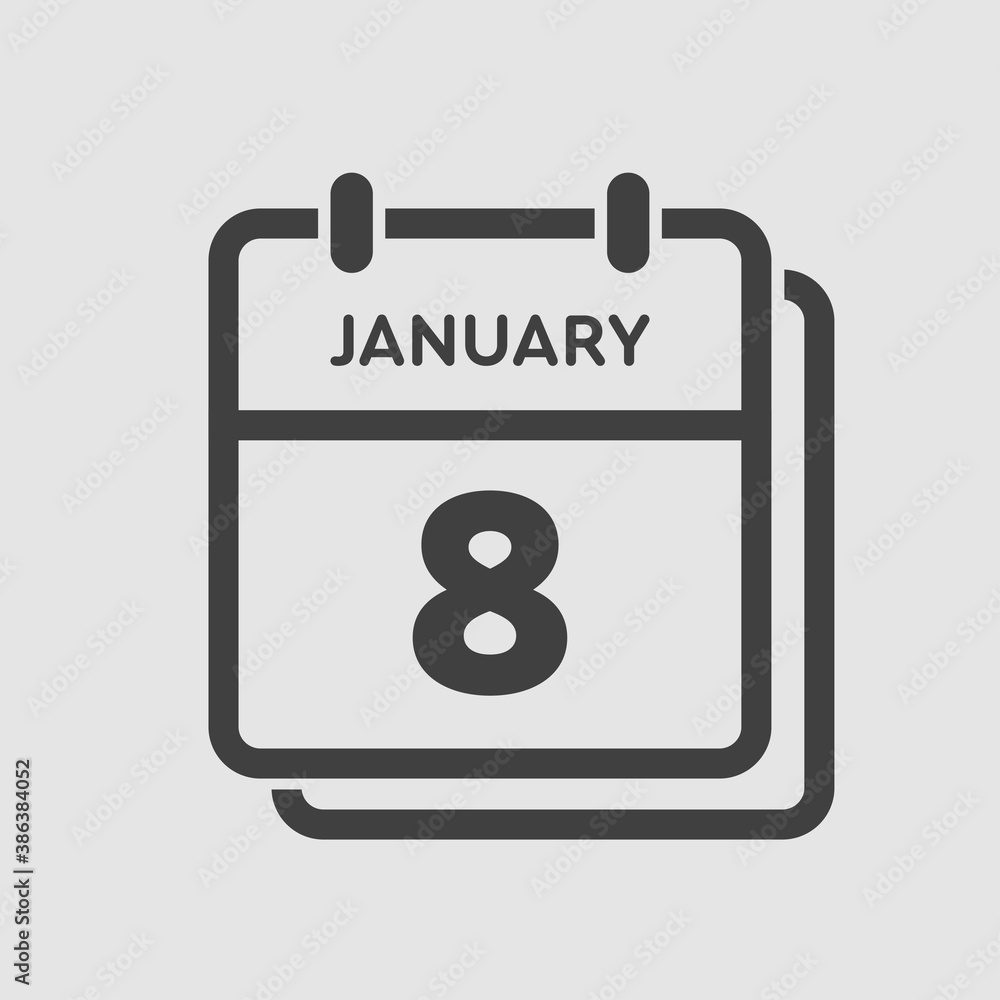 Icon day date 8 January, template calendar page Icon day date 8 January, template calendar page