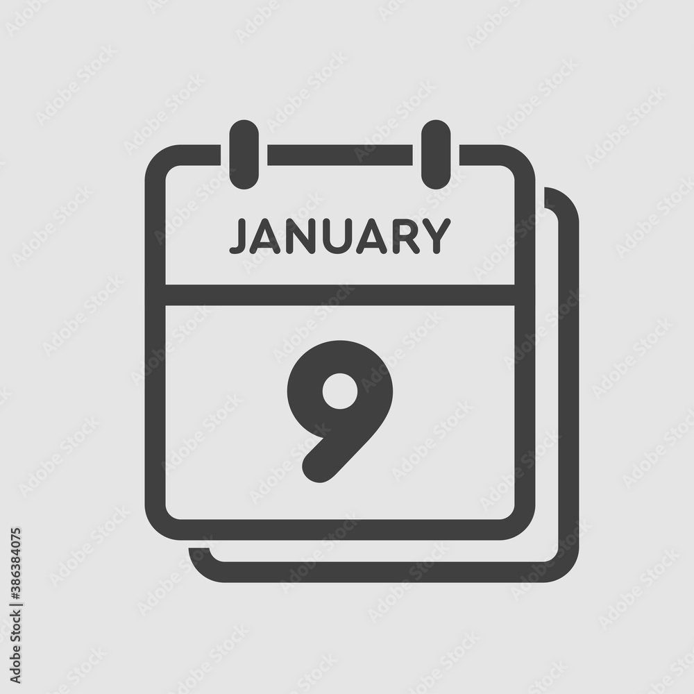 Icon day date 9 January, template calendar page Icon day date 9 January, template calendar page