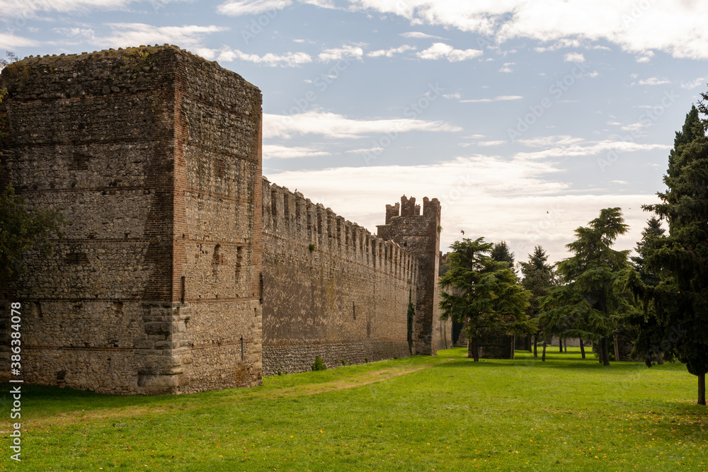 Medieval Town with a Castle and surrounding city wall of Soave in the province of Verona, Italy in autumn 