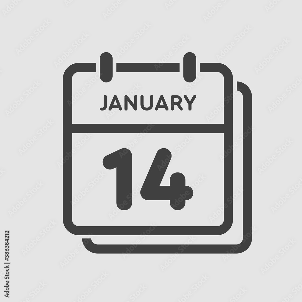 Icon day date 14 January, template calendar page Icon day date 14 January, template calendar page