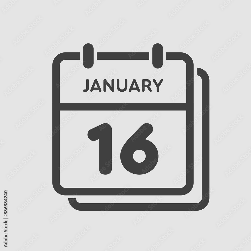 Icon day date 16 January, template calendar page Icon day date 16 January, template calendar page