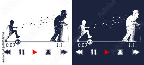 Human life tattoo. Boy and the old man go to eternity. Symbol of life and death, beginning and end, youth and old age. T-shirt design art. Black and white vector graphics