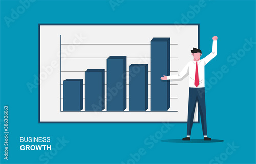 businessman feels joy to showing bar chart display vector illustration. Business growth symbol.