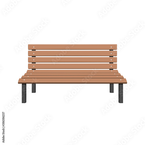 Park wooden bench isolated on white background. Vector illustration.