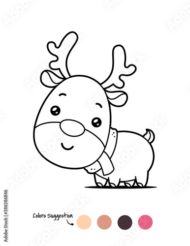 Christmas Reindeer Outline Coloring Book Page template vector cartoon illustration