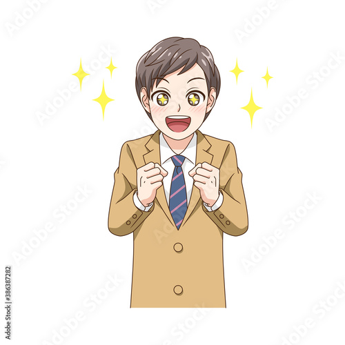 目をキラキラ輝かせる制服の男の子